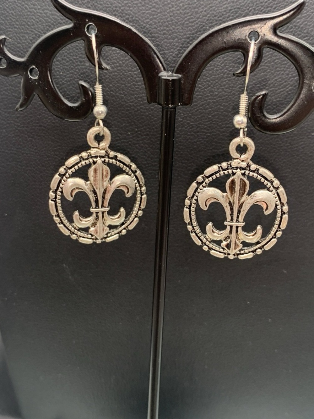Fleur-de-Lis Silver tone Drop Earrings - Women Jewelry